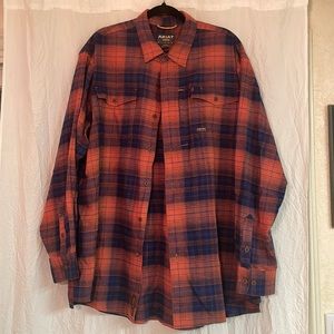ARIAT Rebar button down flannel, Size XL, Blue and Orange